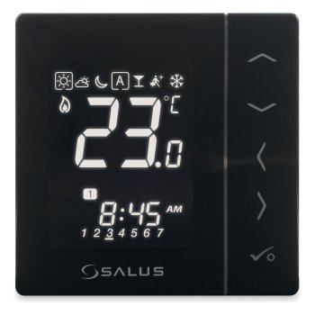Термостат для тёплого пола программируемый SALUS VS30B, проводной, 230 В, монтаж в подрозетник, чёрный